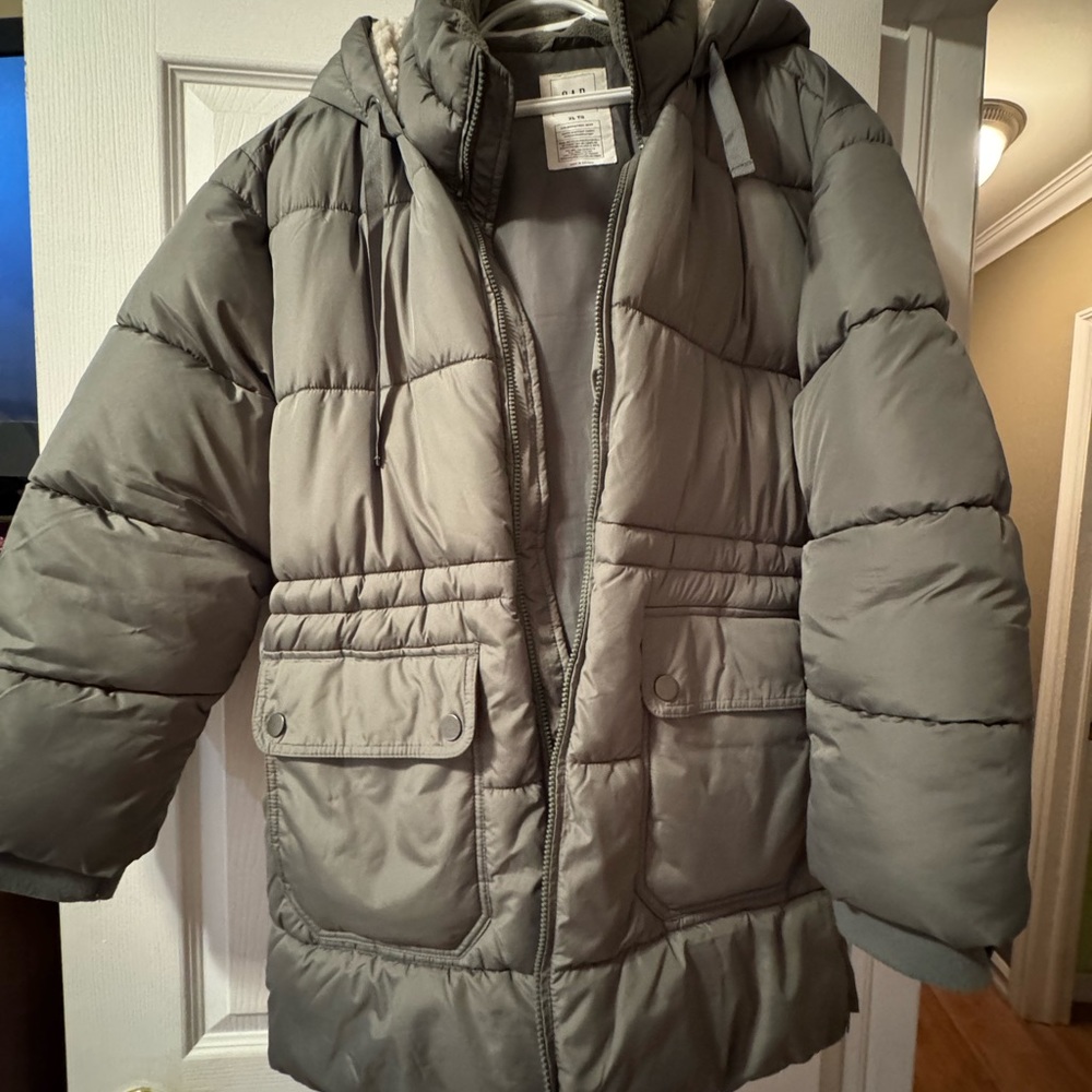 Green Long Puffer Coat with High Collar